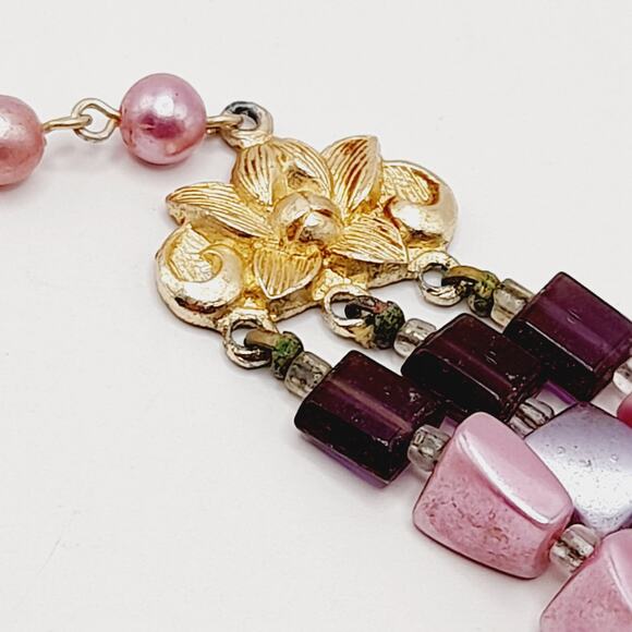 Vintage Japan 1950s Pink Lavender Pearl Finish 3 Strand Necklace 17” - Picture 12 of 13